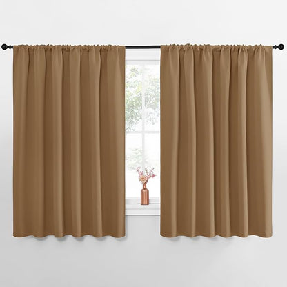 NICETOWN Blackout Curtains for Bedroom, Blackout Curtain Panels, Gold Brown, 1 Pair, 62 by 63-inch, Window Treatment Energy Saving Thermal Insulated Solid Rod Pocket Blackout Drapes/Draperies