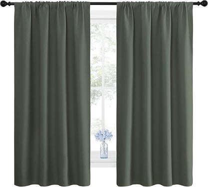 NICETOWN Bedroom Curtains Blackout Draperies - All Season Thermal Insulated Solid Rod Pocket Top Blackout Curtains/Drapes for Kid's Room (Dark Mallard, 1 Pair, 42 x 63 Inch)