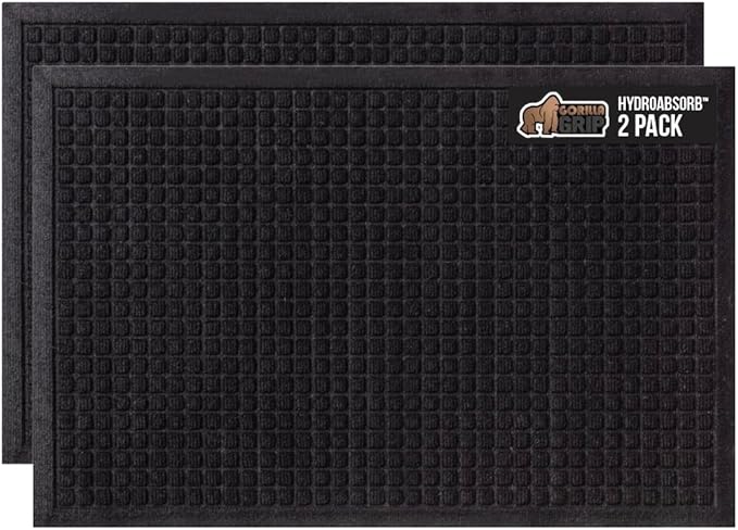 GORILLA GRIP® Ultra Absorbent Front Door Mat Outside Entrance 35x23, Traps Dirt and Moisture, HydroABSORB Indoor Outdoor Doormat Holds 5.7 Cups Water, Stain and Fade Resistant Welcome Mat 2 Pack Black