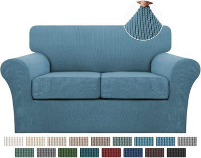 Turquoize 3 Piece Sofa Covers for 2 Cushion Couch Sofa Slipcover Soft Couch Cover for Dogs-Washable Sofa Furniture Covers with 2 Individual Cushion Covers, Thick Jacquard Fabric (Loveseat, Storm Blue)