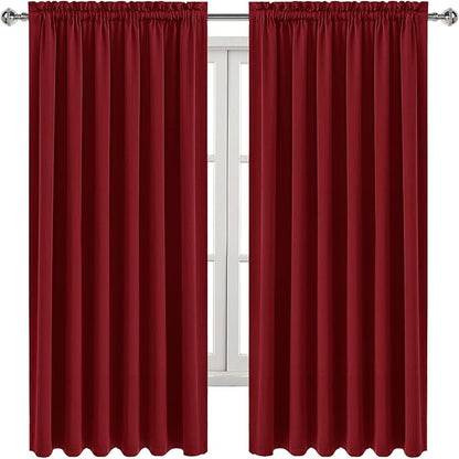 DWCN Blackout Curtains for Living Room Thermal Insulated, Energy Saving & Noise Reducing Bedroom Curtains, Amaranth Red, W 70x L 63 Inch, Set of 2 Rod Pocket Curtain Panels