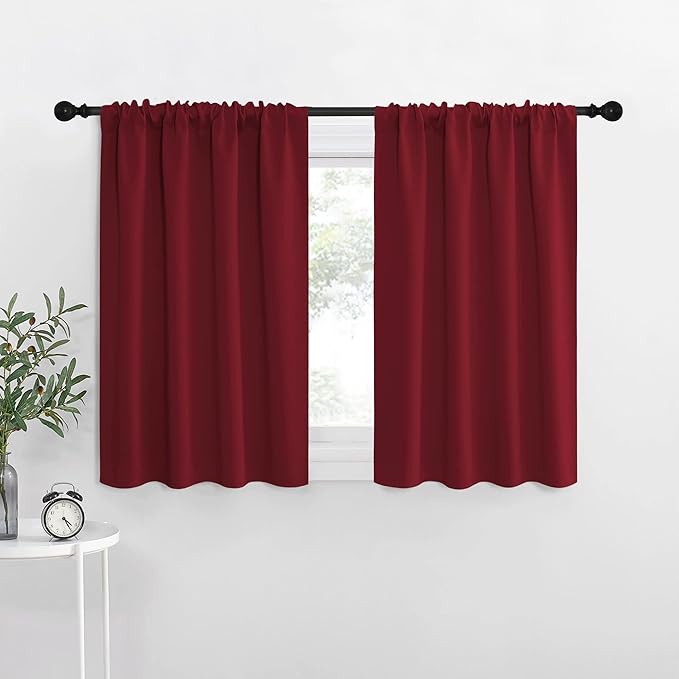 NICETOWN 36 inch Curtains for Small Windows, Thermal Insulated Privacy Short Drapes for Kitchen Bathroom (Set of 2, Burgundy Red, 42 in x 36 in (W x L))