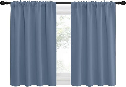 NICETOWN RV Blackout Curtains for Camper Windows, Short Blackout Curtains & Drapes, Thermal Insulated Blackout Curtain Panels for Kids Room, Play Room (Stone Blue, 34" Wide by 36" Long, 2 PCs)