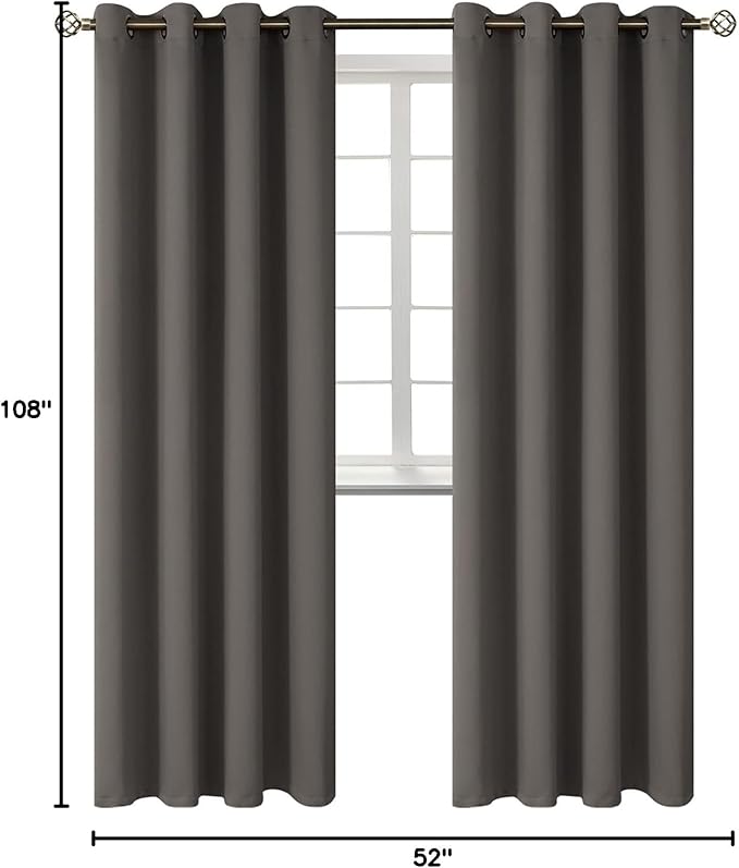 BGment Blackout Curtains - Grommet Thermal Insulated Room Darkening Bedroom and Living Room Curtains, Set of 2 Panels (52 x 108 Inch, Grey)