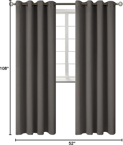 BGment Blackout Curtains - Grommet Thermal Insulated Room Darkening Bedroom and Living Room Curtains, Set of 2 Panels (52 x 108 Inch, Grey)