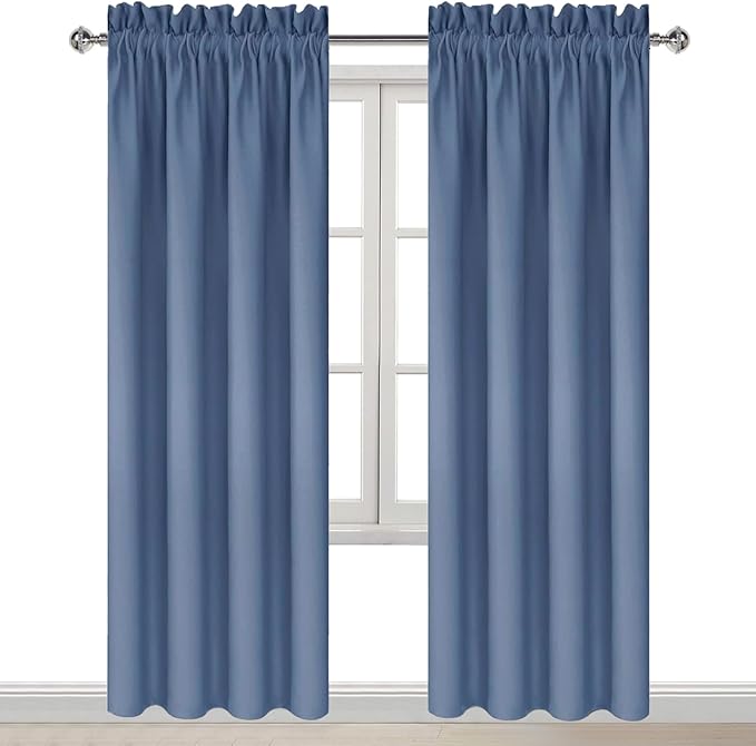 DWCN Blackout Curtains – Thermal Insulated, Energy Saving & Noise Reducing Bedroom and Living Room Curtains, Dusty Blue, W 42x L 84 Inch, Set of 2 Rod Pocket Curtain Panels