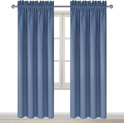 DWCN Blackout Curtains – Thermal Insulated, Energy Saving & Noise Reducing Bedroom and Living Room Curtains, Dusty Blue, W 38x L 84 Inch, Set of 2 Rod Pocket Curtain Panels