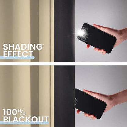 SimpleHome 100% Blackout Curtains for Bedroom,Thermal Insulated Beige Grommet Window Drapes Room Darkening Curtains for Living Room with Black Back,62 x 84 Inch,2 Panels