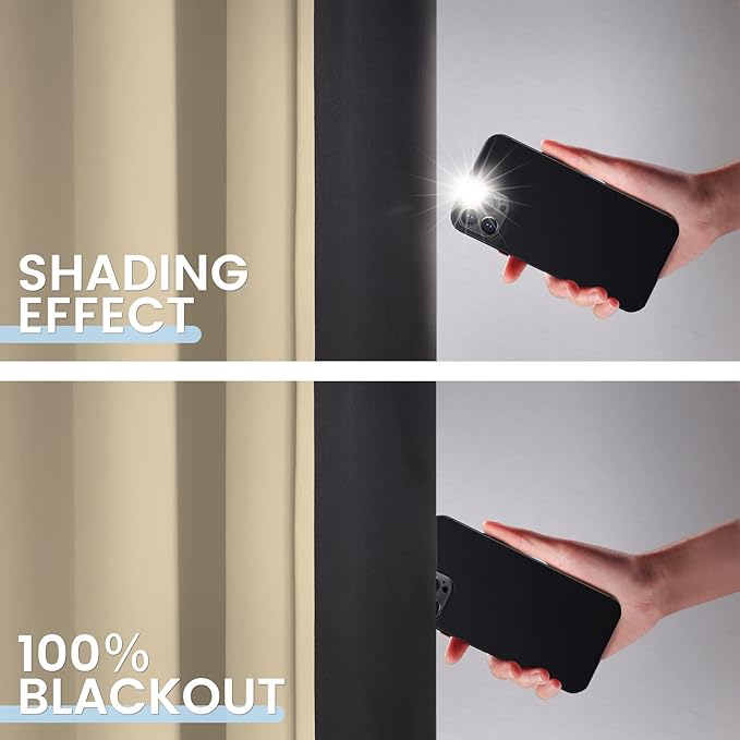 SimpleHome 100% Blackout Curtains for Bedroom,Thermal Insulated Grommet Window Drapes Room Darkening Beige Curtains for Living Room with Black Back,42 x 84 Inch,2 Panels