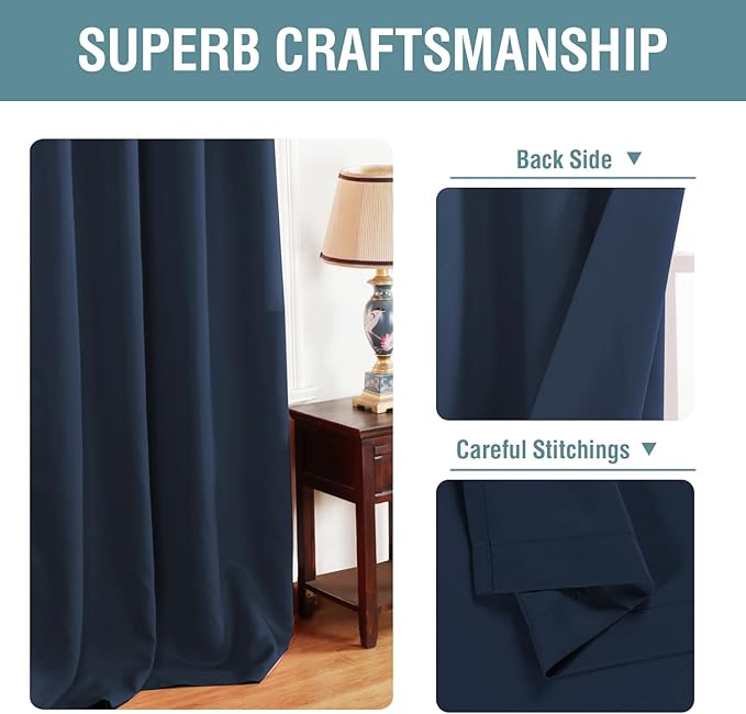 H.VERSAILTEX Blackout Curtain for Living Room Thermal Insulated Window Treatment Curtain 54 inch Length Energy Saving Solid Grommet Top Blackout Drape, One Panel, Navy Blue, 52" W x 54" L