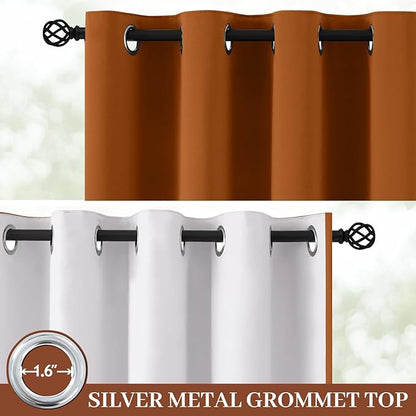 Yakamok 100% Blackout Curtain Panels 84 inches Cold and Light Blocking Drapes for Nursery, 2 Thick Layers Thermal Insulated Draperies (2 Pieces, 50 Wide Each Panel, Burnt Orange/White Backing)
