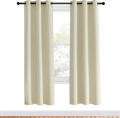 NICETOWN Room Darkening Curtains Panels for Bedroom, Beige, 2 Panels, 34 x 70 Inch, Energy Saving Thermal Insulated Solid Ring Top Light Blocking Window Drapes for Flat