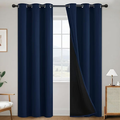 SimpleHome 100% Blackout Curtains for Bedroom,Thermal Insulated Navy Blue Grommet Window Drapes Room Darkening Curtains for Living Room with Black Back,38 x 84 Inch,2 Panels