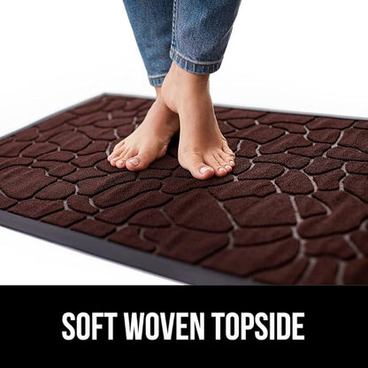 GORILLA GRIP 100% Waterproof All-Season WeatherMAX Doormat, US Designed Natural Rubber, Stain and Fade Resistant, Low Profile Indoor Outdoor Door Mats, Easy Clean Patio Mat, 29x17, Dark Brown Pebble