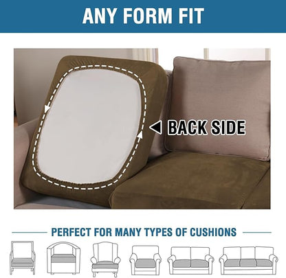 H.VERSAILTEX Velvet Stretch Couch Cushion Cover Plush Cushion Slipcover for Chair Loveseat Sofa Cushion Furniture Protector Seat Cushion Sofa Cover (2 Piece Medium Sofa Cushion Covers, Bronze Brown)