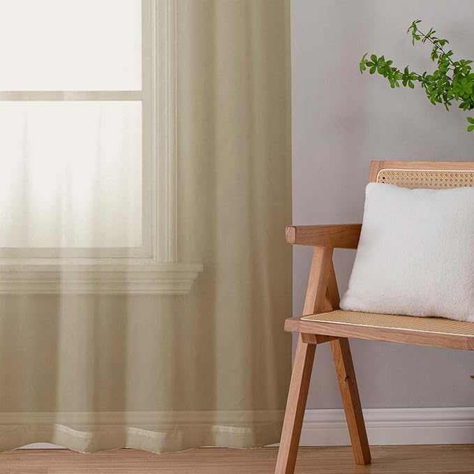 Taupe Sheer Curtains for Bedroom Living Room 45 Inch Length 2 Panels, Soft Airy Light Filtering Small Kitchen Window Curtains, Rod Pocket Short Curtain Drapes, Taupe, 42" Wx45 L Inches