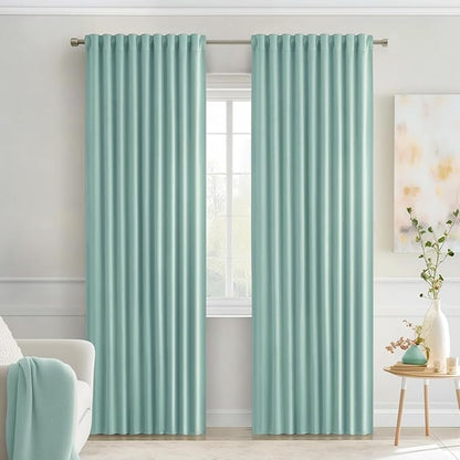 MIULEE Aqua Back Tab Blackout Curtains 72 Inches Long 2 Panels Set for Living Room Bedroom Privacy, Rod Pocket/Pinch Pleat Thermal Insulated Room Darkening Pleated Light Blocking Drapes
