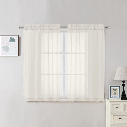 OVZME 2 Panels Cream Sheer Curtains 54 Inches Length Window Treatment for Kitchen, Elegant Airy Transparent Curtain Dual Rod Pocket for Kids Living Room, Each 42 Width 45 Length