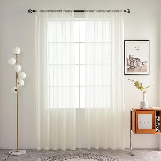 SpaceDresser Basic Rod Pocket Sheer Voile Window Curtain Panels White 1 Pair 2 Panels 42 Width 63 Inch Long for Kitchen Bedroom Children Living Room Yard(Ivory,42 W x 63 L)