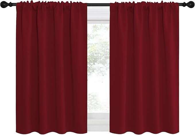 NICETOWN 30 inch Curtains for Small Windows, Thermal Insulated Privacy Short Drapes for Kitchen Bathroom (Set of 2, Burgundy Red, 29" Wide)