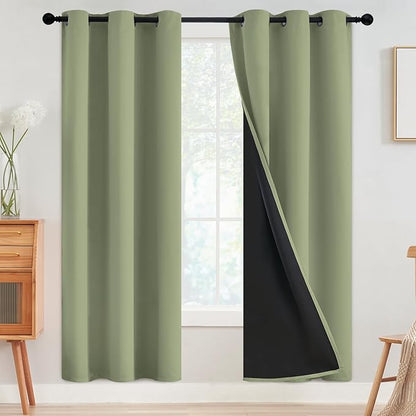 SimpleHome 100% Blackout Curtains for Bedroom,Thermal Insulated Sage Grommet Window Drapes Room Darkening Curtains for Living Room with Black Back,42 x 72 Inch,2 Panels