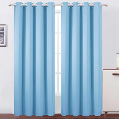 LEMOMO Blackout Curtains 52 x 90 Inch Long Sky Blue Curtains Set of 2 Panels Room Darkening Curtains for Bedroom and Living Room