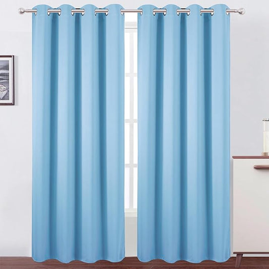 LEMOMO Blackout Curtains 52 x 90 Inch Long Sky Blue Curtains Set of 2 Panels Room Darkening Curtains for Bedroom and Living Room