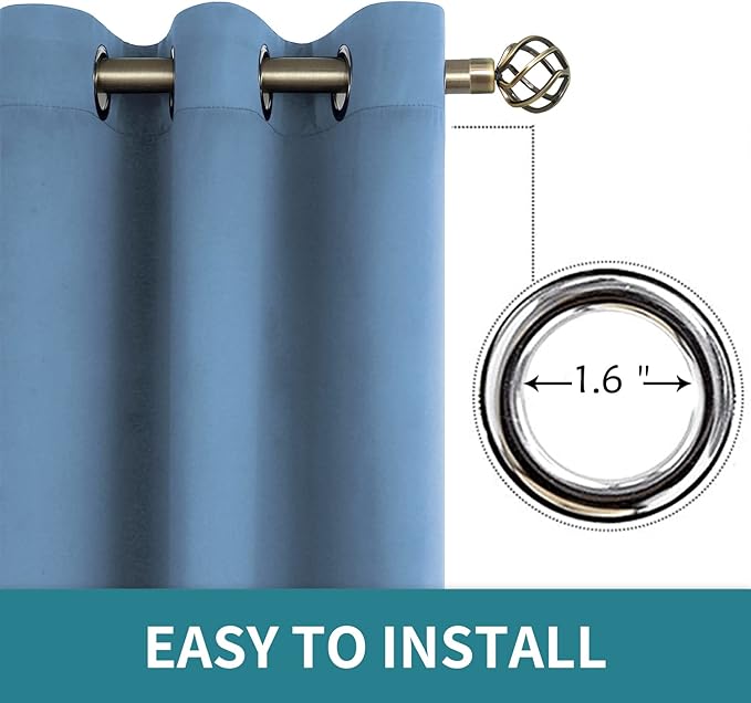 BGment Blackout Curtains for Bedroom - Grommet Thermal Insulated Room Darkening Curtains for Living Room, Set of 2 Panels (52 x 63 Inch, Faded Denim)