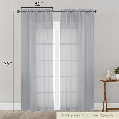 Light Grey Sheer Curtain for Bedroom Living Room 78 Inches Long 2 Panels Set, Solid Soft Airy Light Filtering Sheer Window Curtains, Modern Rod Pocket Door Curtain, 42" Wx78 L Inches