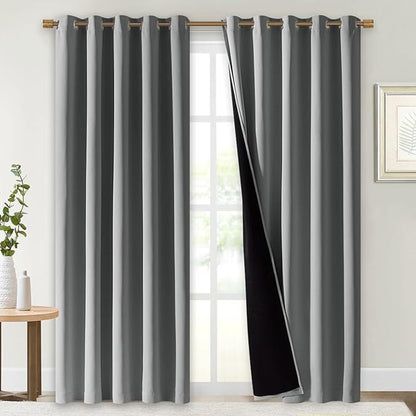 NICETOWN Full Shade Curtain Panels, Pair of Energy Smart & Noise Blocking Out Blackout Drapes for Dining Room Window, Thermal Insulated Guest Room Lined Window Dressing(Silver Grey, 70 x 84 inch)