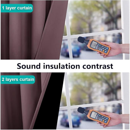 NICETOWN Bedroom Full Blackout Room Warming Curtain Panels, Super Thick Insulated Window Covers, Complete Blackout Draperies with Black Liner for Short Window (Dry Rose, Set of 2, 55 by 68-inch)