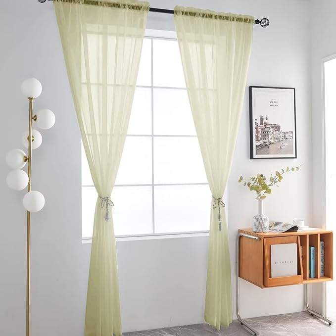 SpaceDresser Basic Rod Pocket Sheer Voile Window Curtain Panels Sage Green 1 Pair 2 Panels 52 Width 72 Inch Long for Kitchen Bedroom Children Living Room Yard（Sage Green, 52W x 72L）