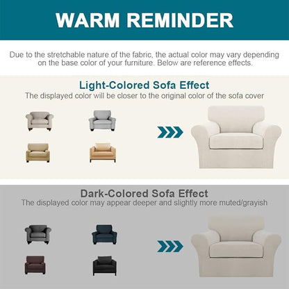 Turquoize 2 Piece Chair Covers for Living Room Armchair Couch Cover with Individual Cushion Covers Furniture Cover for Chairs Feature Jacquard Fabric (Chair, Ivory)