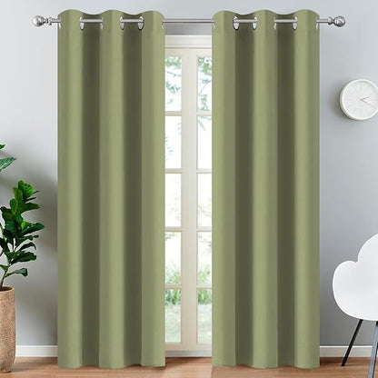Yakamok Light Blocking Blackout Curtains Thermal Insulated Room Darkening Drapes for Bedroom,Solid Grommet Top Window Drapes, 38x90 Inch, Sage Green, One Pair