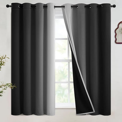 SimpleHome Ombre Room Darkening Curtains for Bedroom, Gradient Black to Grey White Light Blocking Thermal Insulated Grommet Window Curtains/Drapes for Living Room,2 Panels, 52x54 inches Length
