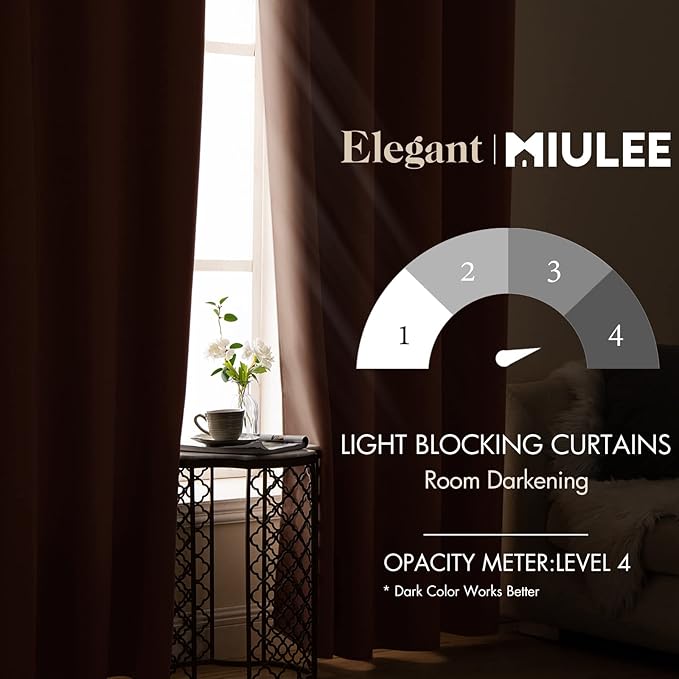 MIULEE Blackout Curtains for Bedroom Living Room Thermal Insulated Room Darkening Mocha Grommet Top Solid Light Blocking Drapery Set of 2 Window Panels 42 x 63 Inches, Cappuccino Brown