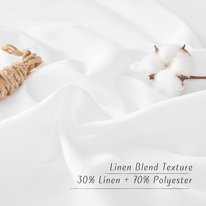 NICETOWN White Linen Curtains 108 inches Long for Home Office, Grommet Privacy Added with Light Filtering Thick Flax Window Treatments for Bedroom/Living Room, Natural, W55 x L108, 2 Panels