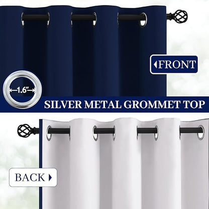 Yakamok Navy Blue 100% Blackout Curtains 84 Inches Long Thermal Insulated Window Curtain for Bedroom Living Room Darkening Set of 2 Panels Grommet Top Drapes with 2 Thick Layers 52x84 Inches Dark Blue