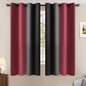 Yakamok Blackout Ombre Burgundy and Black Curtains for Bedroom, Gradient Room Darkening Curtains, Grommet Thermal Insulated Light Blocking Window Drapes/Curtain for Living Room,52 x 63 Inch,2 Panels