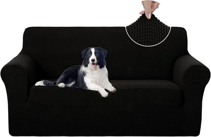 U-NICE HOME Oversized Stretch Loveseat Couch Cover Sofa Covers Washable Sofa Slipcover Furniture Protector for 2 Cushion Couch Sofa Pet Friendly, Black