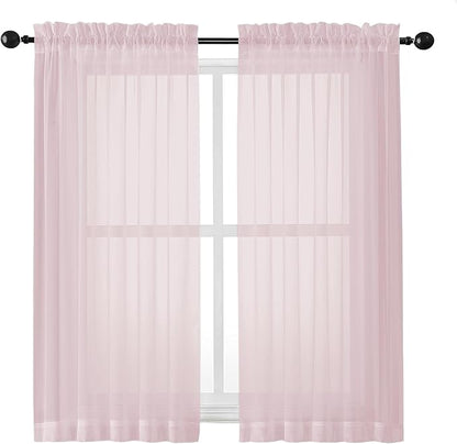 OWENIE Sheer Curtains 54 Inch Length 2 Panels Set, Blush Sheer Curtain for Living Room, Soft Airy Window Treatments for Bedroom, Fimly Voile Sheer Curtains & Drapes, 2 Pcs 84 Width 54 Long