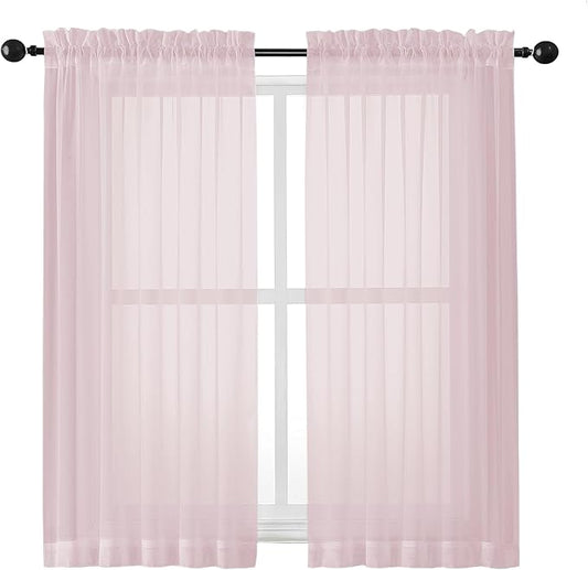 OWENIE Sheer Curtains 54 Inch Length 2 Panels Set, Blush Sheer Curtain for Living Room, Soft Airy Window Treatments for Bedroom, Fimly Voile Sheer Curtains & Drapes, 2 Pcs 84 Width 54 Long
