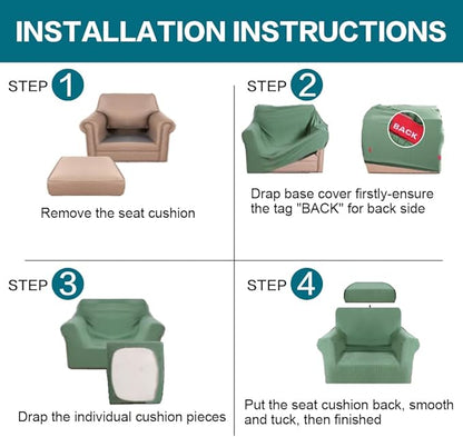 Turquoize 2 Piece Chair Covers Armchair Slipcovers for Living Room Armchair Sofa Cover with Individual Cushion Covers Feature Jacquard Fabric (Chair, Loden Frost)