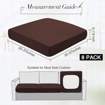 Newwiee 8Pcs Patio Cushion Covers Stretch Outdoor Cushion Cover Replacement for Patio Furniture Sofa Couch Slipcovers, Soft Flexibility Washable Furniture Protector(Waterproof Pure,Dark Coffee)