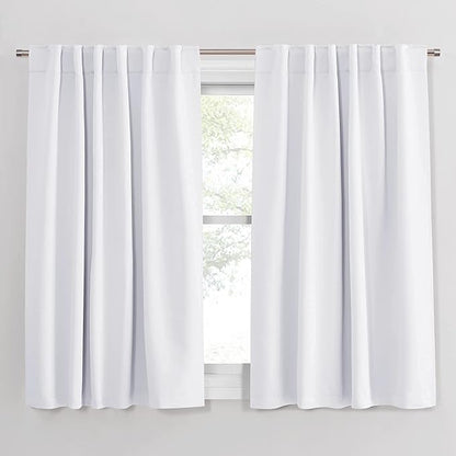 PONY DANCE Kitchen Curtains White - Thermal Insulated Draperies Light Filter Curtain Decorative Drapes with Back Tab Energy Saving for Kitchen, 52 Wide x 54 Long, Pure White, 2 Panels