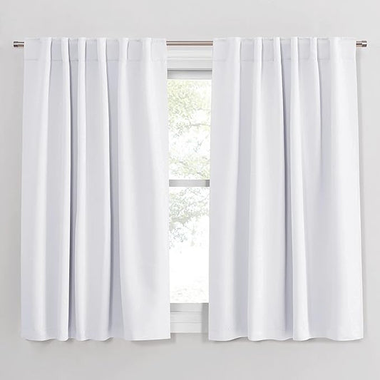 PONY DANCE Kitchen Curtains White - Thermal Insulated Draperies Light Filter Curtain Decorative Drapes with Back Tab Energy Saving for Kitchen, 52 Wide x 54 Long, Pure White, 2 Panels