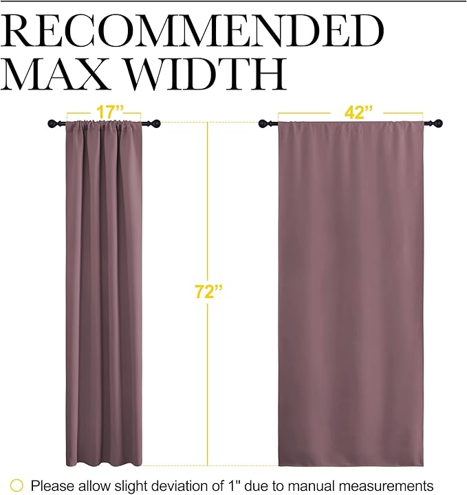 NICETOWN Dry Rose Blackout Curtains for Living Room - Triple Weave Home Decoration Thermal Insulated Solid Rod Pocket Blackout Drapes for Bedroom(Set of 2, 42 x 72 Inch)