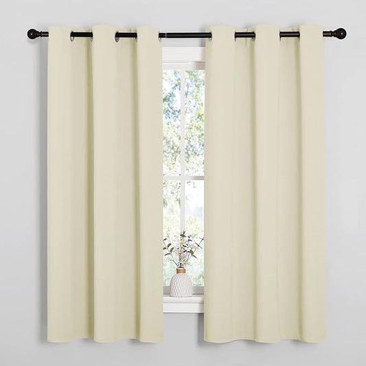 NICETOWN Kitchen Curtains for Decoration, Thermal Insulated Grommet Room Darkening Draperies/Panels for Laundry (Beige, 2 Panels, W42 x L63 inches)