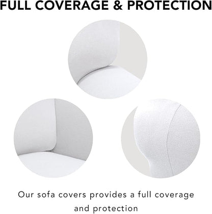 PureFit Super Stretch 4 Seater Sofa Slipcover – Spandex Non Slip Soft Couch Sofa Cover, Washable Furniture Protector with Non Skid Foam and Elastic Bottom for Kids, Pets （XX Large, White）
