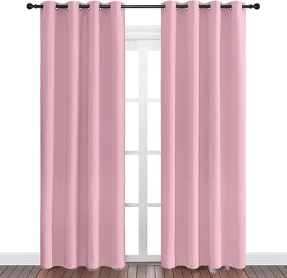 NICETOWN Crystal Pink Blackout Curtains Grommet - Home Decorations Thermal Insulated Solid Grommet Top Blackout Living Room Panels/Drapes for Gift (1 Pair, 55 x 86 inches)